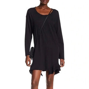 Current/Elliott Black Destroy The Tier Long Sleeve Shift T-Shirt Dress Size 0